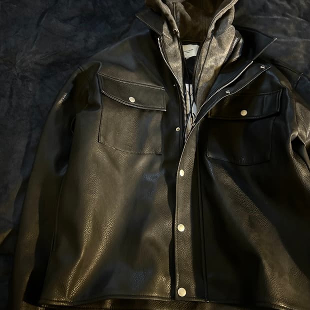 Cow Skin Hoodie Layerd Leather Jacket