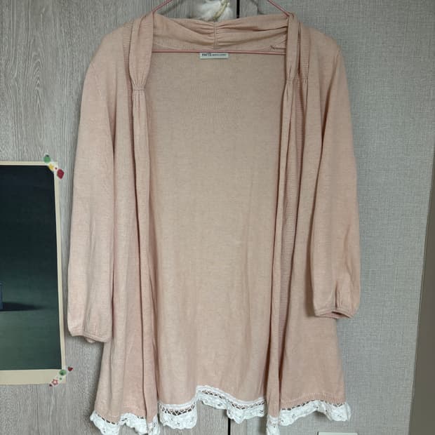카메 빈티지 어스뮤직 복숭아 레이스 7부 가디건