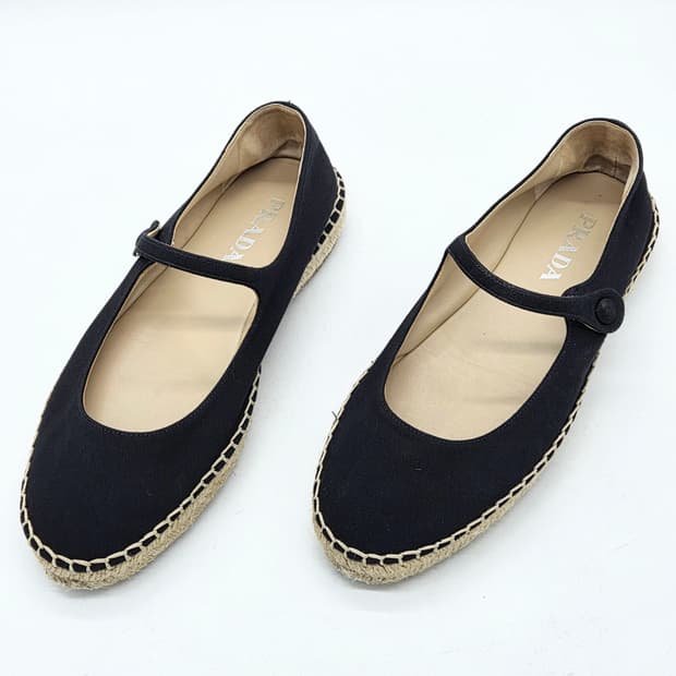 프라다 우먼스 에스빠드류 발레리나 슈즈 블랙 (39)