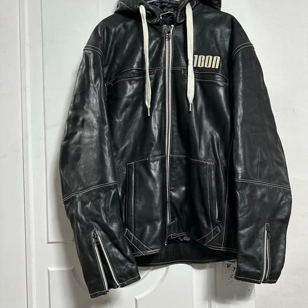 아이콘 ICON 레더 후드 자켓