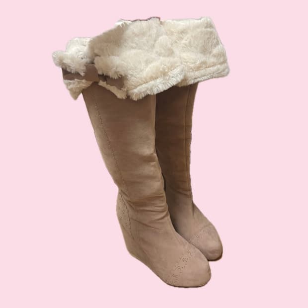  ((교/판)) LIZLISA 리즈리사 라떼 브라운 리본 퍼 롱부츠