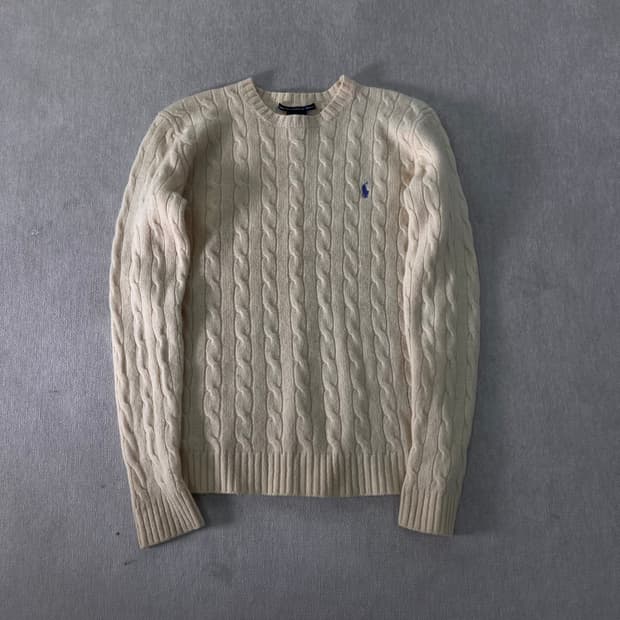 W 90 폴로랄프로렌 램스울 꽈배기 니트