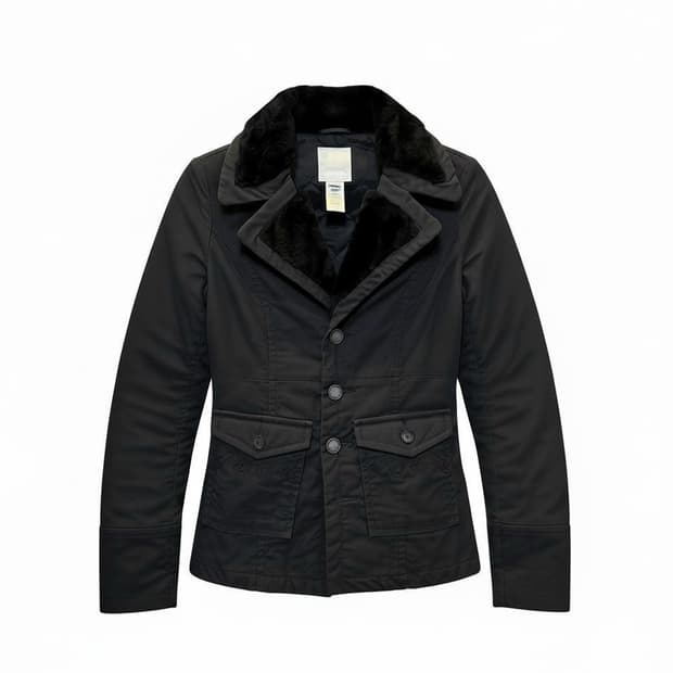 디젤 Y2K 아워글래스 퍼 코트자켓 패널절개 퀼팅안감 디테일 차콜