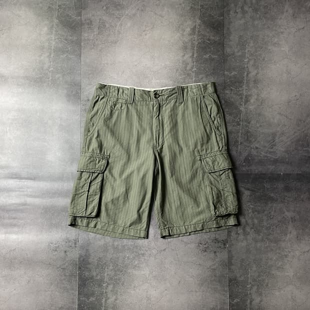 HUDSON 빈티지 카키 스트라이프 코튼 카고 하프 팬츠 A00762