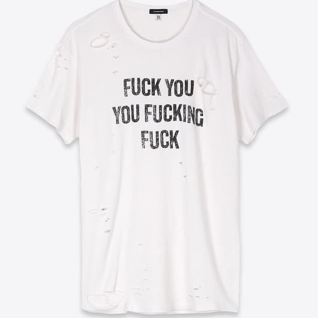 R13 Fuck You 보이 데미지 티셔츠