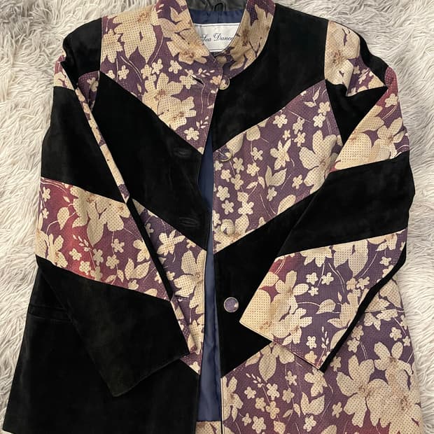 씨댄스 빈티지 플라워 프린트 리얼 스웨이드 배색 자켓