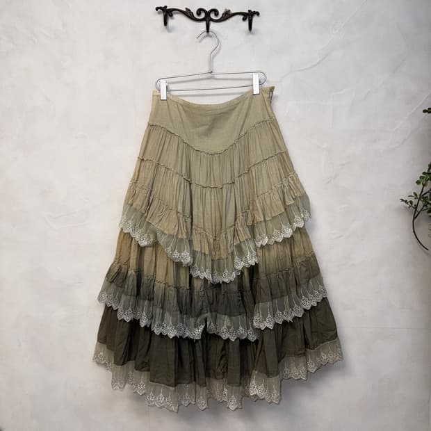 Ash khaki gradient wrinkled cancan skirt