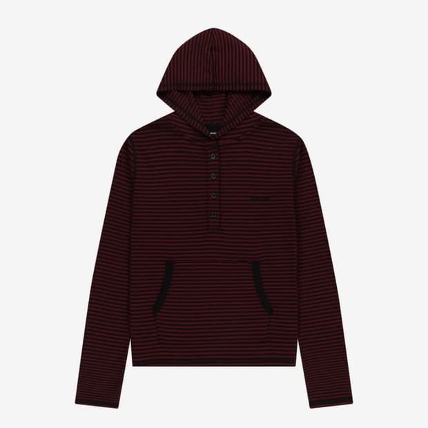 아캄 Striped Button Hoodie (Wine)