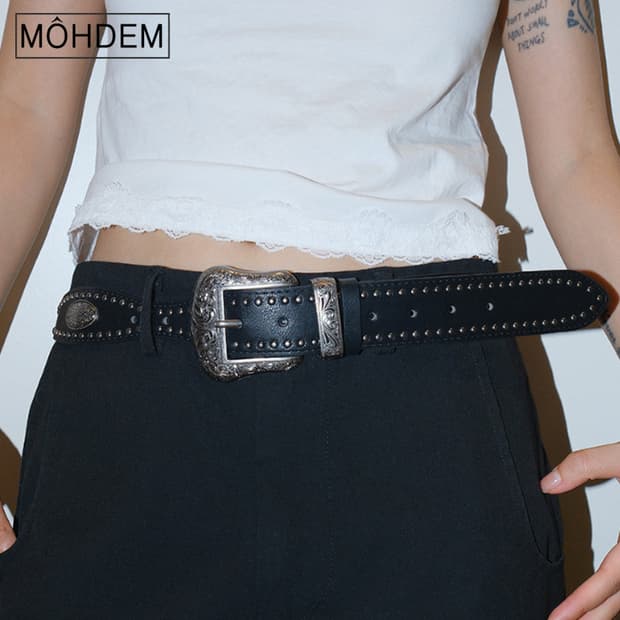 [Unisex]엔틱 웨스턴 찡 가죽 벨트