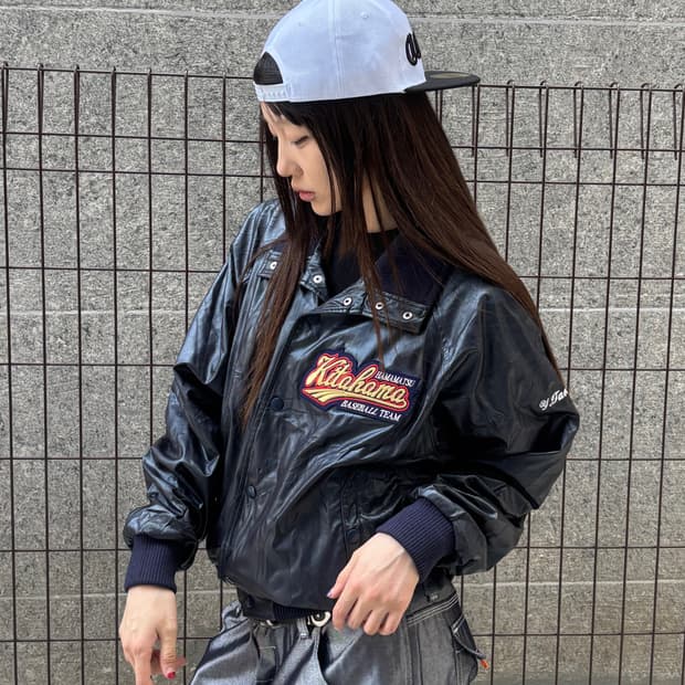 빈티지 블랙 바시티 자켓