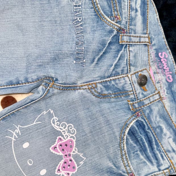 고전 챠미키티 히메갸루 대장 로우라이즈 부츠컷 데님 팬츠 갸루 와투케