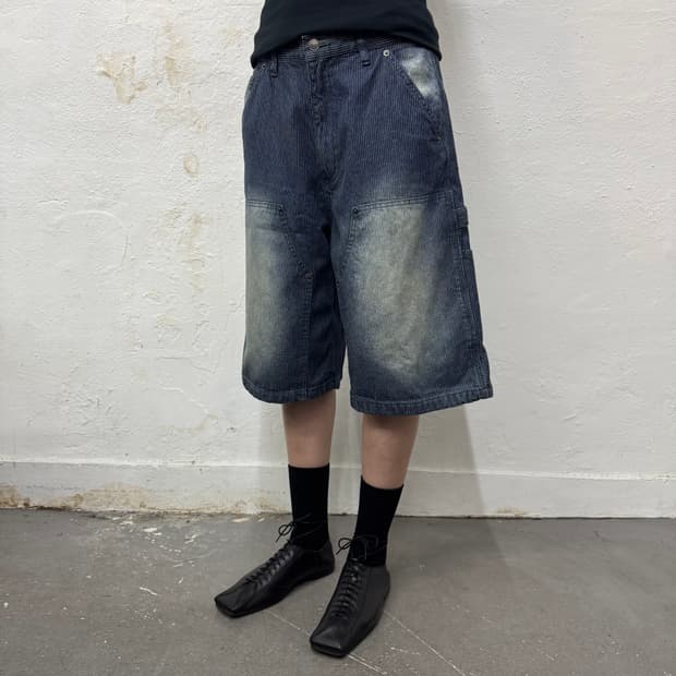 프릭스스토어 인디고블루 워시드 데님 스트랩 카펜터 쇼츠