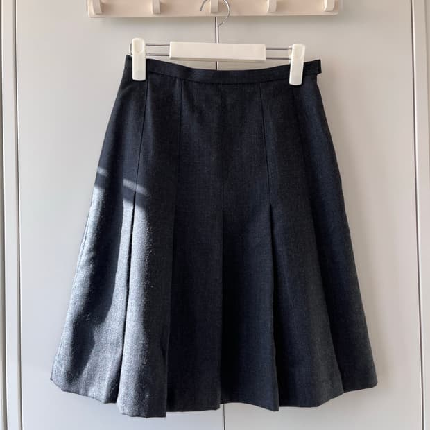 Japanese 빈티지 차콜 주름 플리츠 미디 스커트