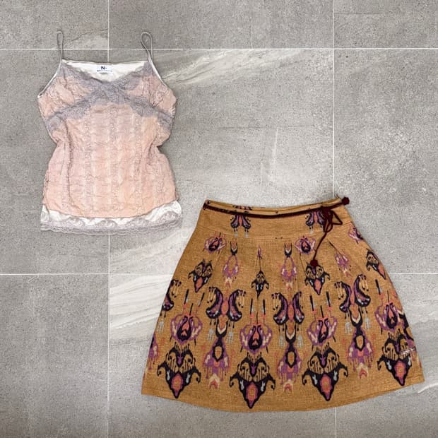 Pink gray floral lace sleeveless 