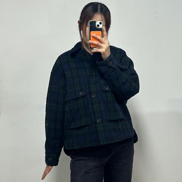 에디바우어 블랙와치 체크 울 워크자켓