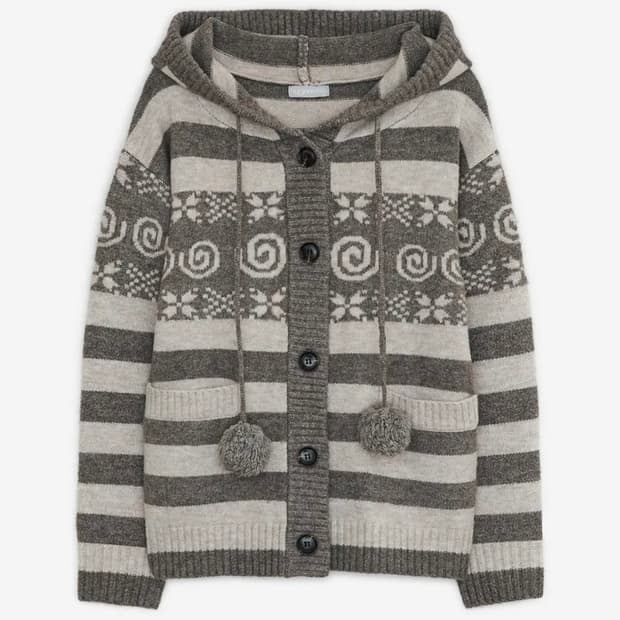 새상품 허그유어스킨 엔젤 윙 후드 폼폼 가디건 브라운