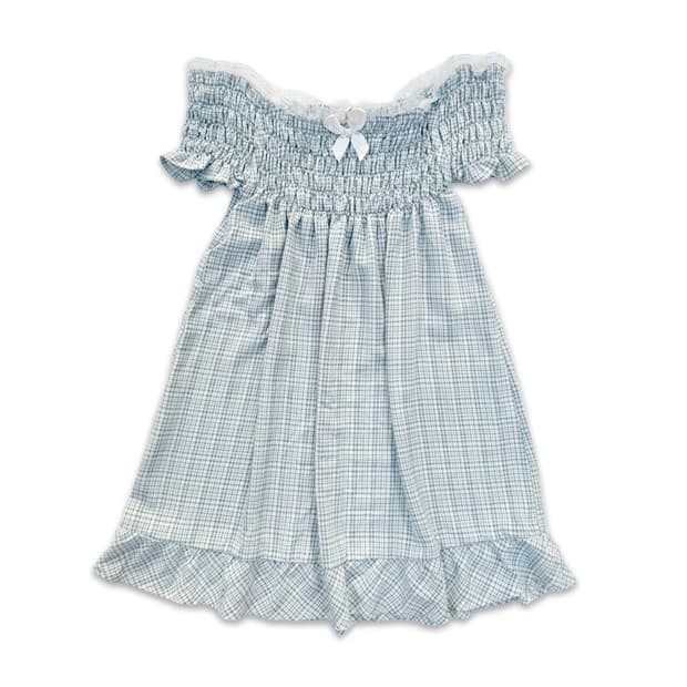 빈티지 스카이 체크 2way 블라우스