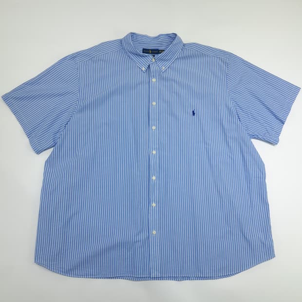 Co818 4XL Big 폴로 랄프로렌 블루 시어서커 QR 반팔 셔츠