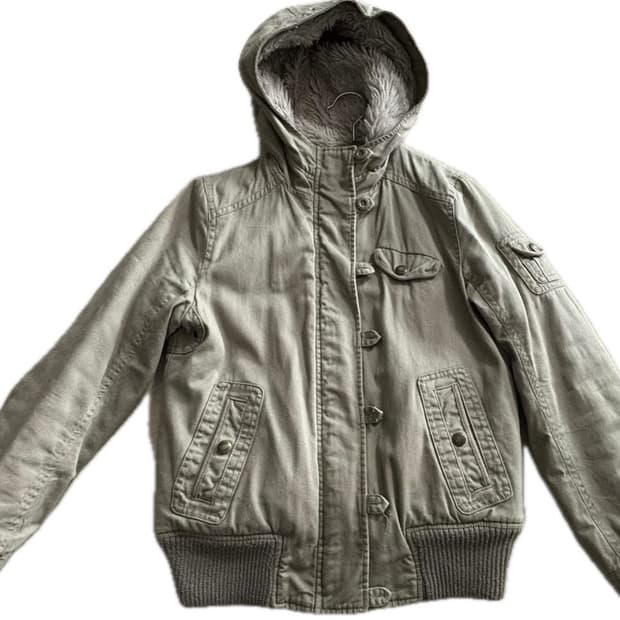 빈티지 후드 퍼 자켓 베이지