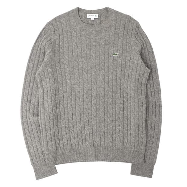 라코스테 그레이 울 케이블 니트 스웨터