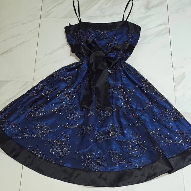 일본빈티지)파티걸 오네갸루st 보헤미안서브컬쳐 댄스연말핀터깔 블루드레스