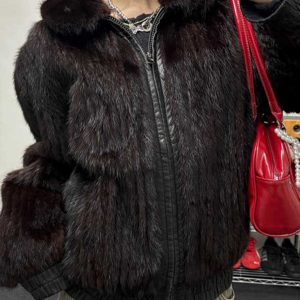 올드 빈티지 레더 리얼 퍼 자켓 브라운