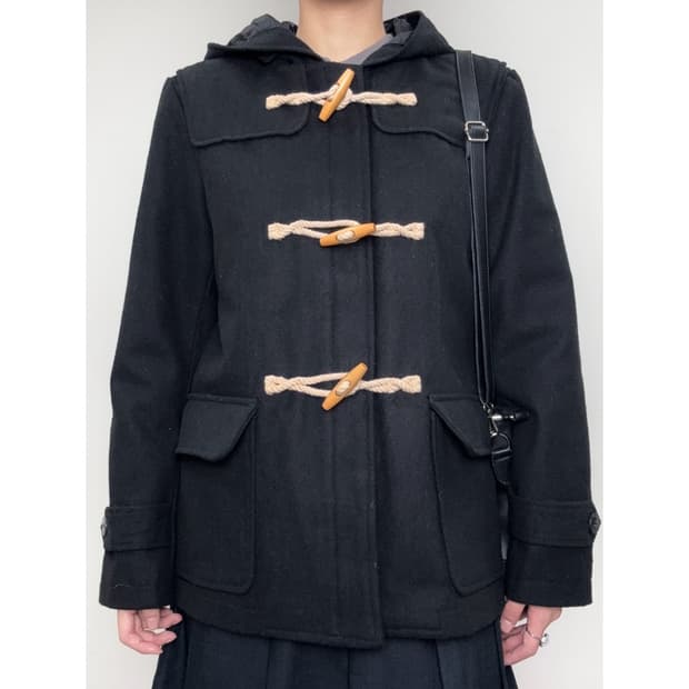 빈티지 블랙 하프 더플 코트