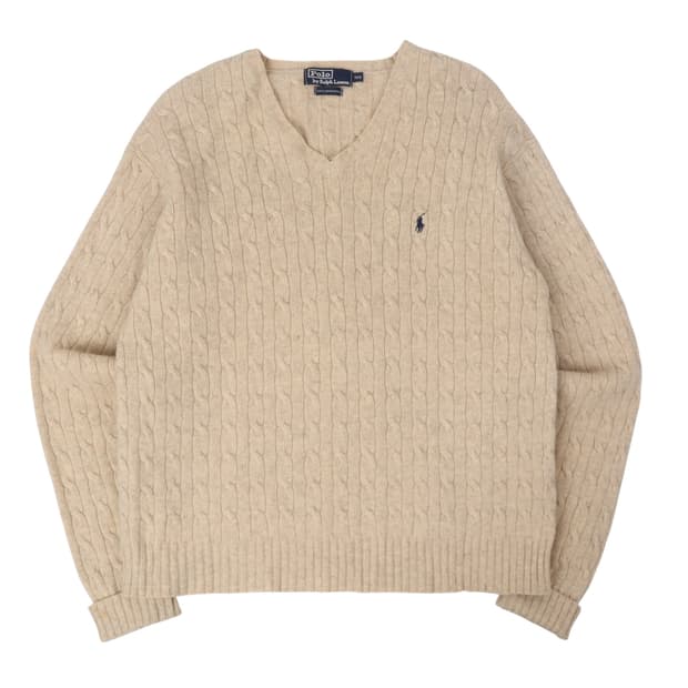 폴로 랄프로렌 베이지 램스울 케이블 니트