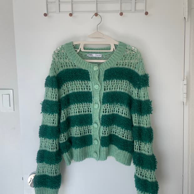 자라 니트 스트라이프 그린 가디건 L