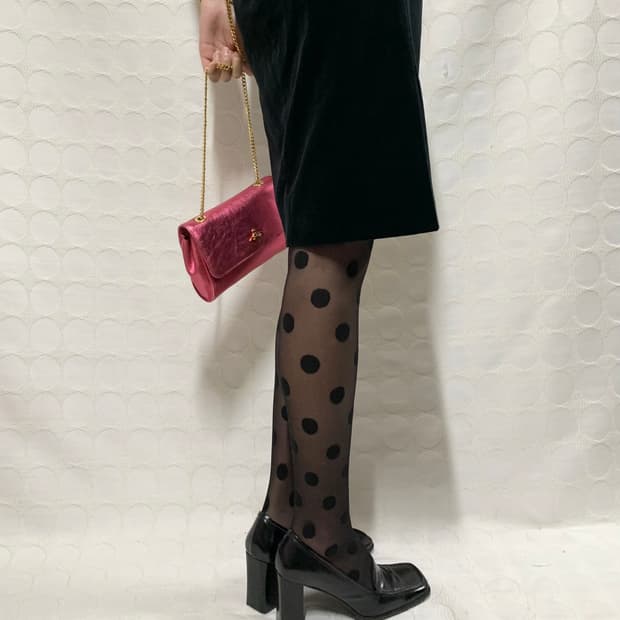 블랙 도트 스타킹