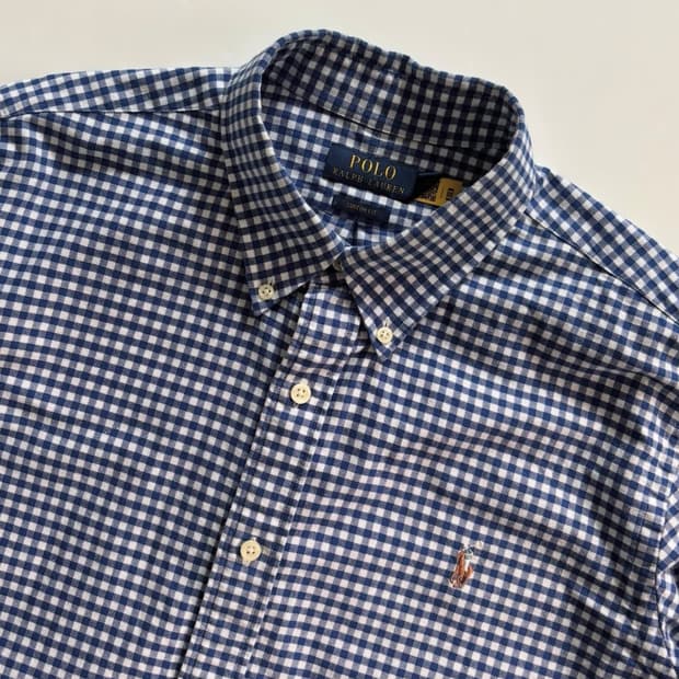 Polo 폴로 랄프로렌 신형 큐알 깅엄체크 블루 셔츠