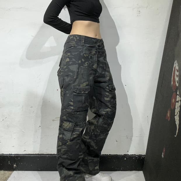 빈티지 그레이 밀리터리 카모 와이드 카고 립스타 팬츠 36