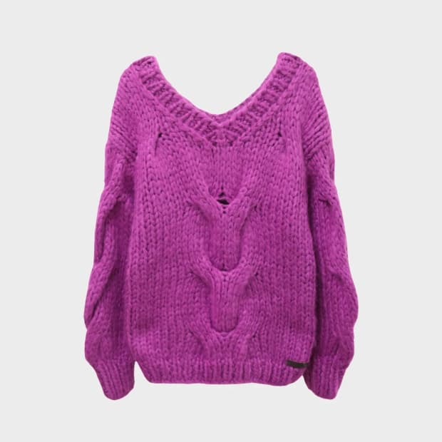 AUNT MARIE'S 핸드메이드 꽈배기 브이넥 니트 62217