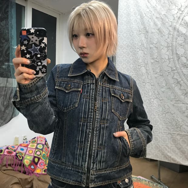 리바이스 여성 데님 누빔 패딩 