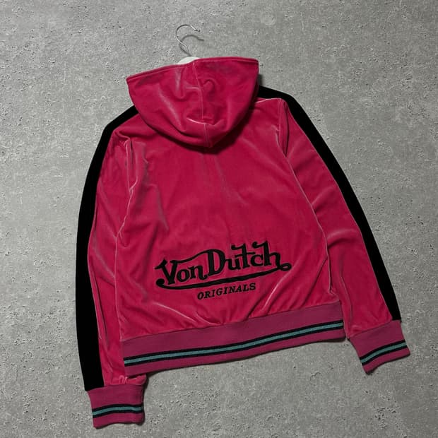 본더치 백로고 벨벳 핑크 후드집업