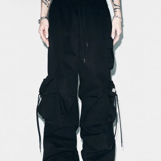 SOLID POCKET WIDE BANDING PANTS BLACK