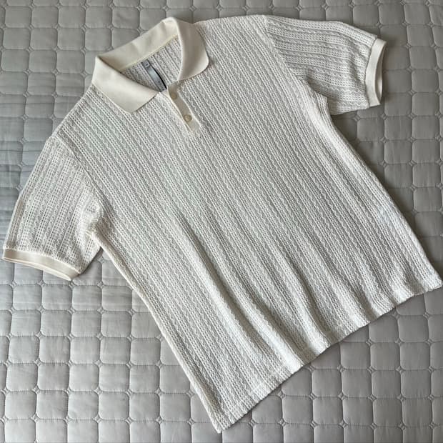 100) 노이어 레이스 피케 반팔 셔츠 아이보리 48