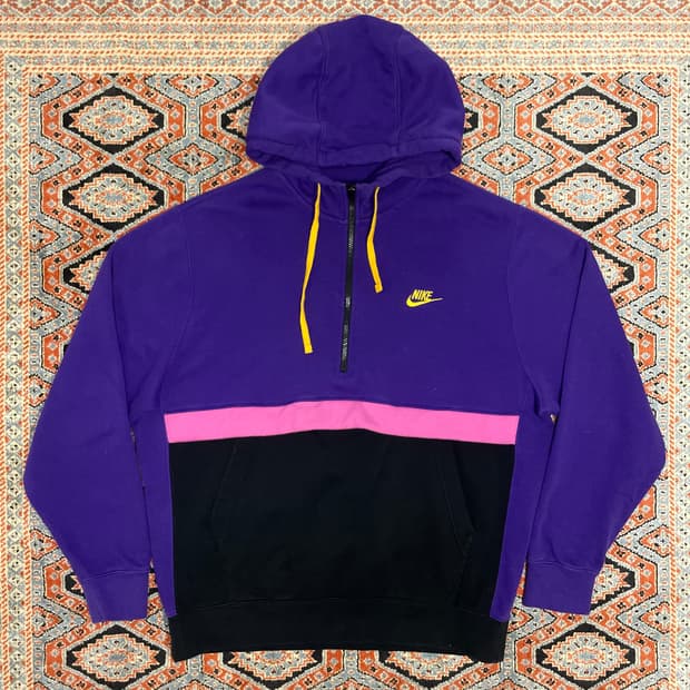 나이키 스펠로고 퍼플 콤비 반집업 기모 후드티셔츠 남성2XL
