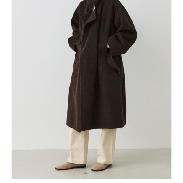 시티브리즈 울 슬로프 벨티드 롱 코트 브라운 M