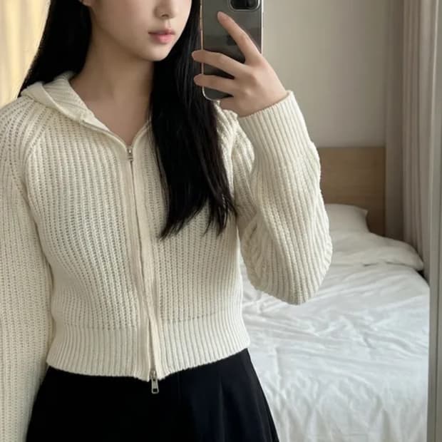 투웨이 크롭 후드 니트 집업 가디건 y2k 슬림핏 꾸안꾸
