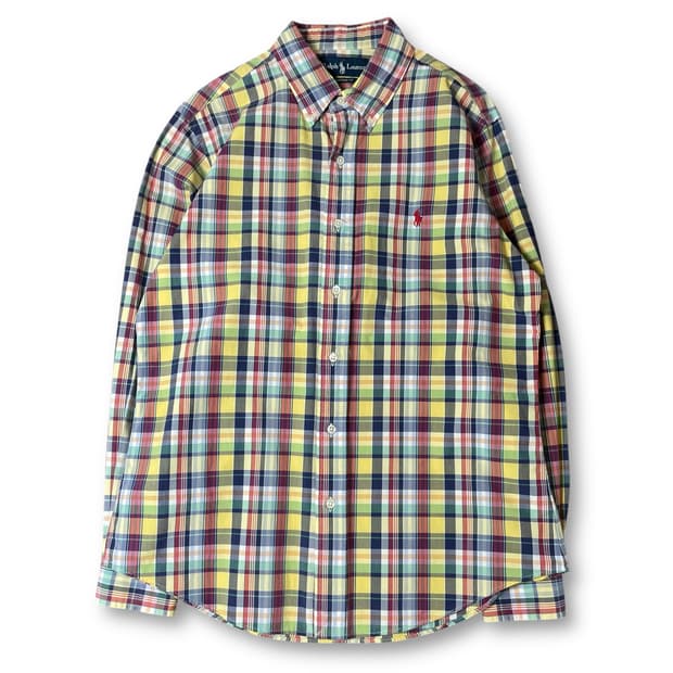 폴로랄프로렌 레드포니 옐로우 레드 네이비 체크 긴팔 셔츠 커스텀핏 L