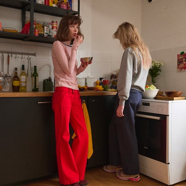 그린버터 구미 부츠컷 팬츠 L 레드