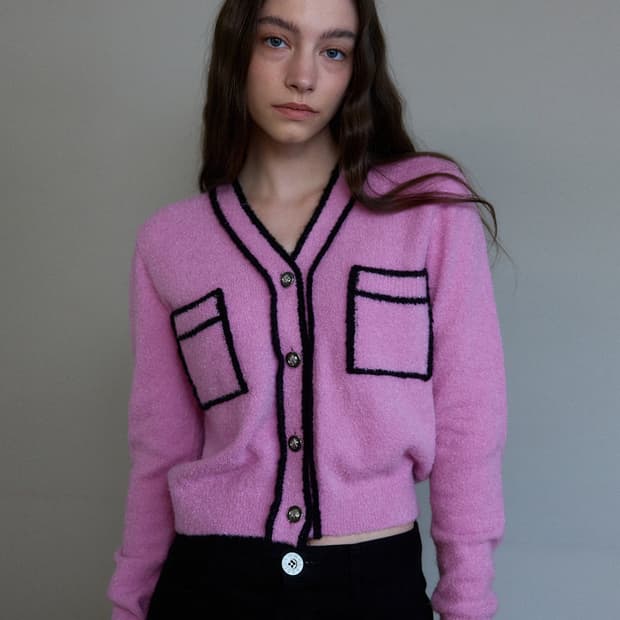 스탠다이얼 Color Line Cardigan 핑크 컬러 라인 가디건