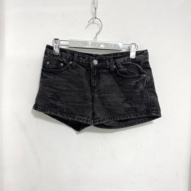 Black washed denim shorts