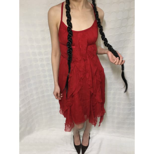 아르마니 레드 실크 원피스