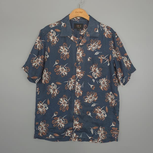 닥스 DAKS 런던 리넨 100% 플라워 패턴 반팔셔츠 95