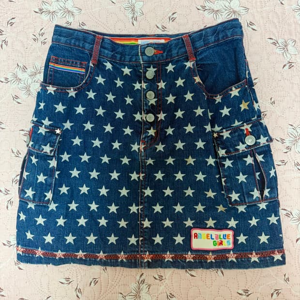 star 도트 패턴 청데님 스커트 vintage 레트로