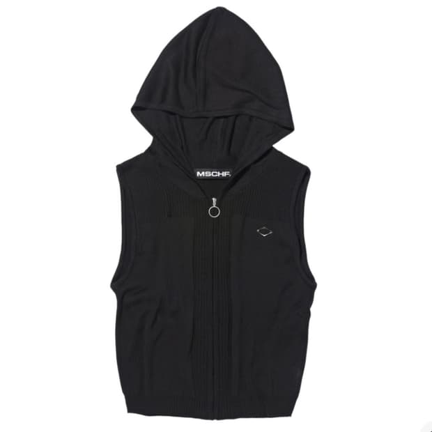 (W) 미스치프 롬버스 후디드 니트 베스트 블랙