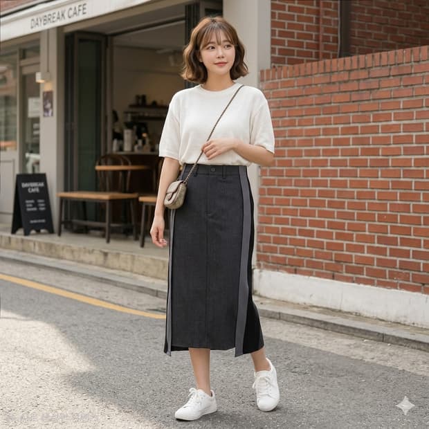 JNBY 유니크 믹스매치 배색 울 혼방 니트 스커트