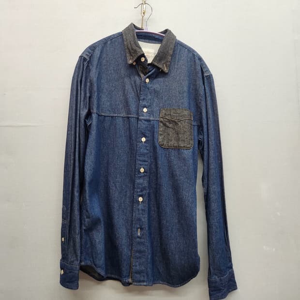 커스텀멜로우 원포켓 배색 데님 셔츠 100(M) 남여공용